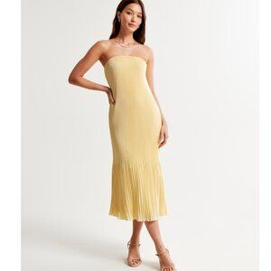 Abercrombie & Fitch Giselle Pleated Midi Dress strapless yellow Small Petite